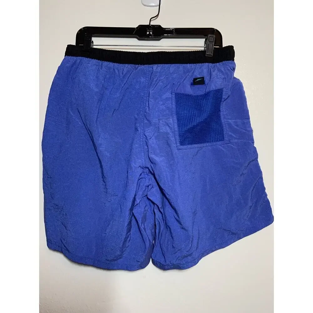 Vintage Speedo Swim Trunks 90s Pocket Mesh Lined Drawstring Blue Black 32